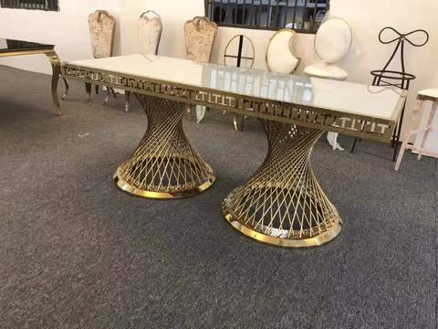 Rent Event Glass Top Stainless Steel Wedding Banquet Dining Table